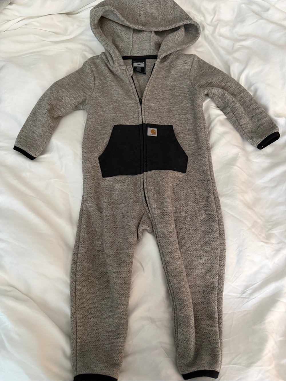 Carhartt Gray and Black Hooded Fleece One-Piece Footie for Kids